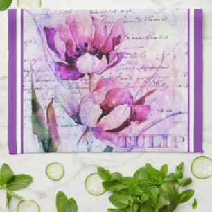 Watercolor tulips kitchen towel