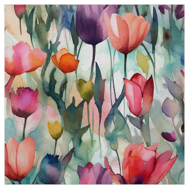 Watercolor Tulips (Light) Fabric (Swatch)