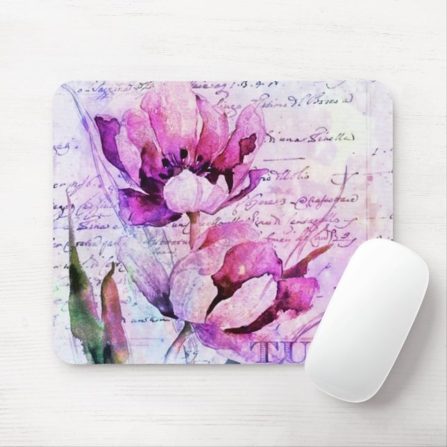 Watercolor tulips  mouse mat (With Mouse)