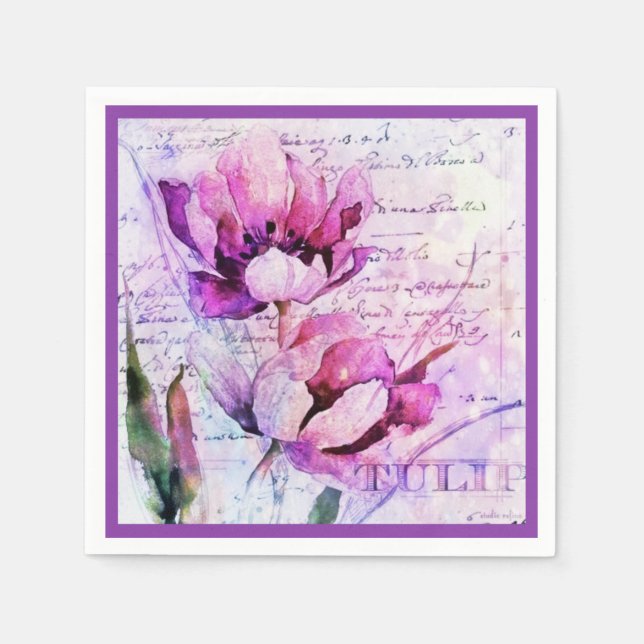 Watercolor tulips  napkin (Front)