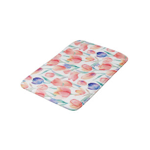 Watercolor Tulips Pattern Bath Mat