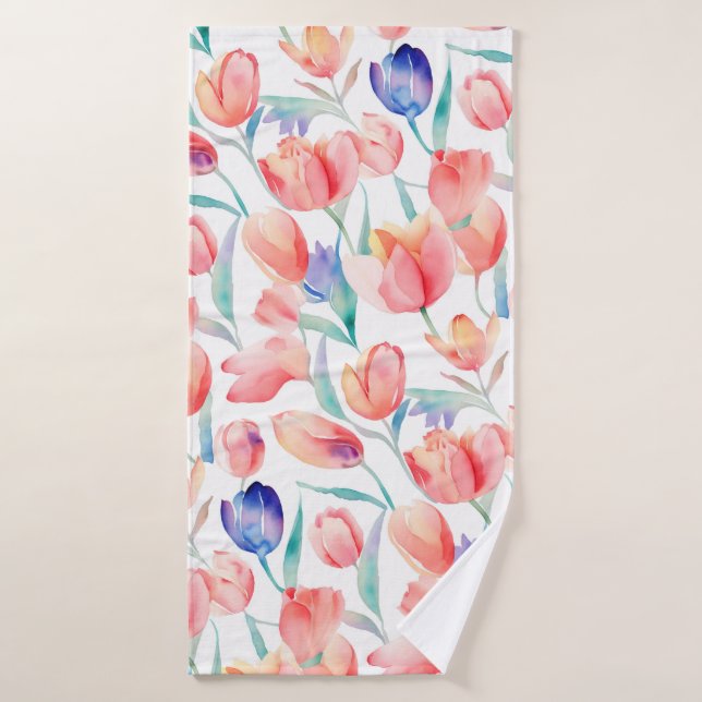 Watercolor Tulips Pattern Bath Towel (Bath Towel)