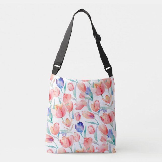 Watercolor Tulips Pattern Cross Body Bag (Front)