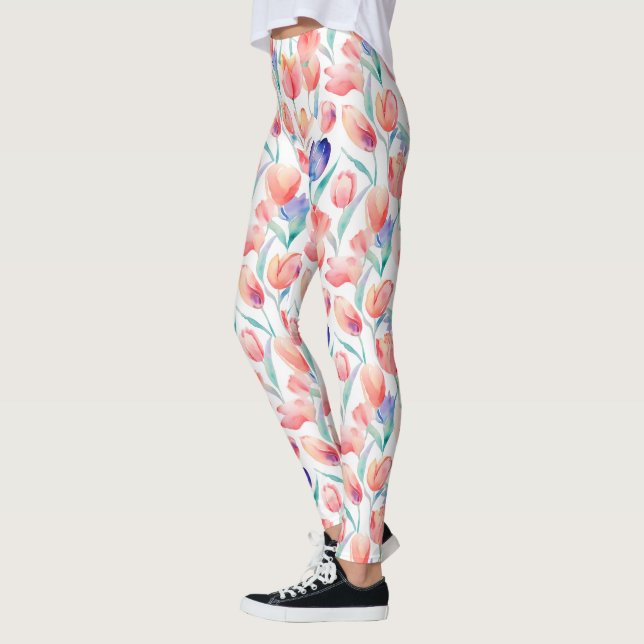 Watercolor Tulips Pattern Leggings (Left)