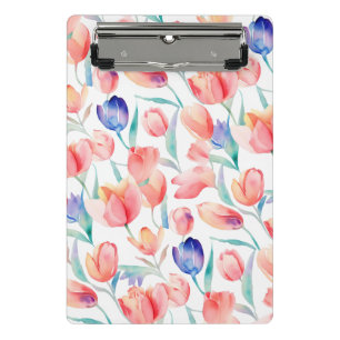 Watercolor Tulips Pattern Mini Clipboard