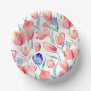 Watercolor Tulips Pattern Paper Bowls Paper Plate