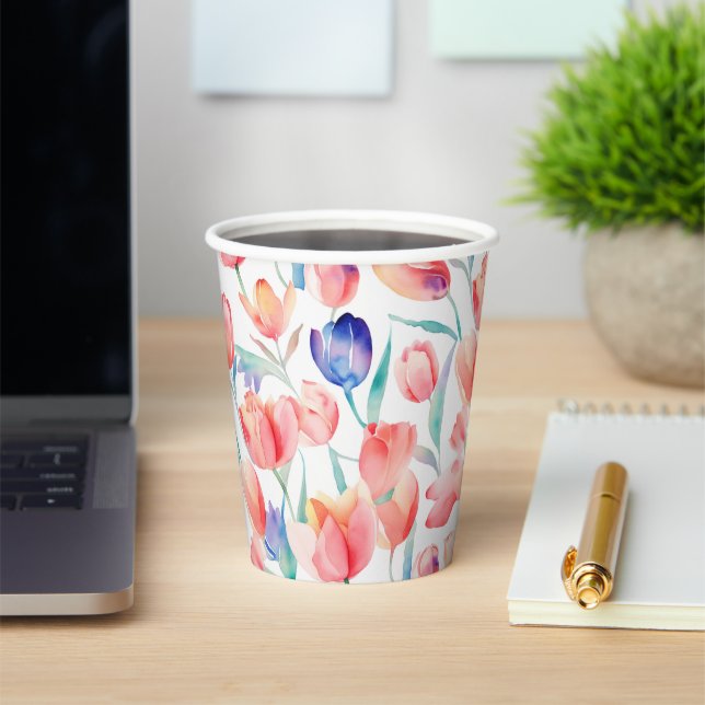 Watercolor Tulips Pattern Paper cup (Insitu)