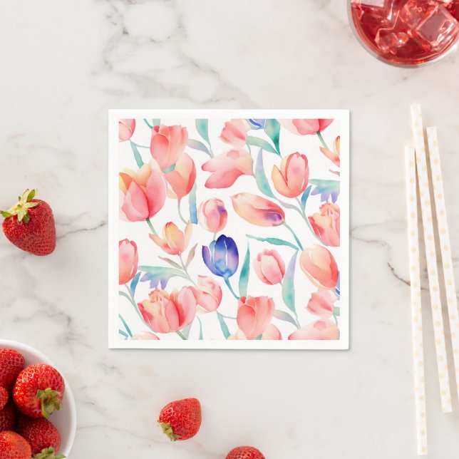 Watercolor Tulips Pattern Paper Napkin (Insitu)