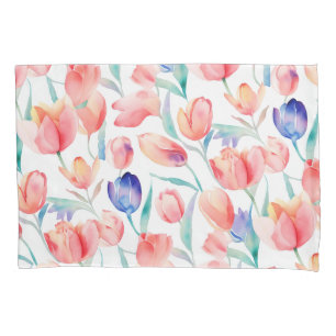 Watercolor Tulips Pattern Pillowcase