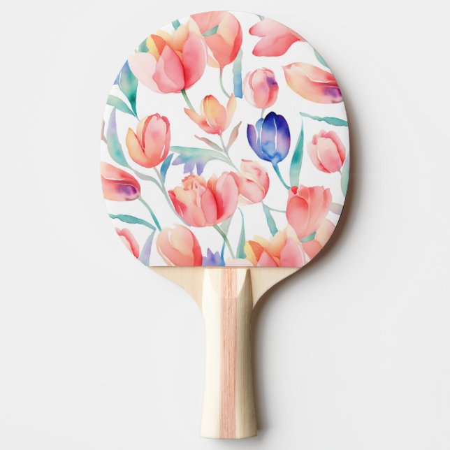 Watercolor Tulips Pattern Ping Pong Paddle (Front)