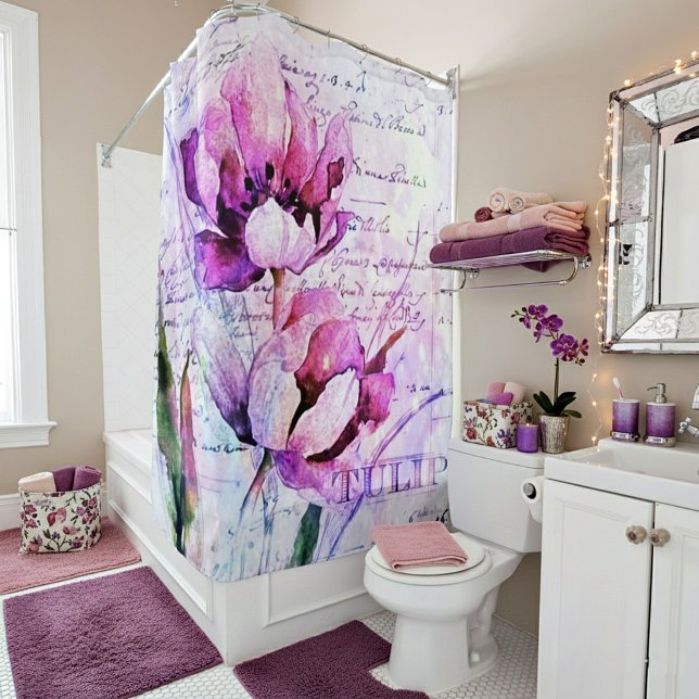 Watercolor tulips  shower curtain (Creator Uploaded)