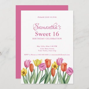 Watercolor Tulips Sweet 16 Birthday  Invitation
