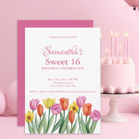 Watercolor Tulips Sweet 16 Birthday 