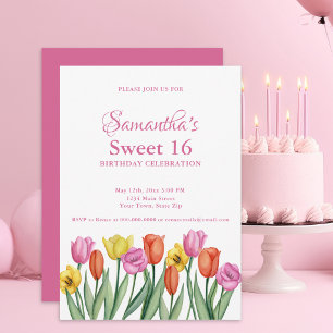 Watercolor Tulips Sweet 16 Birthday  Invitation