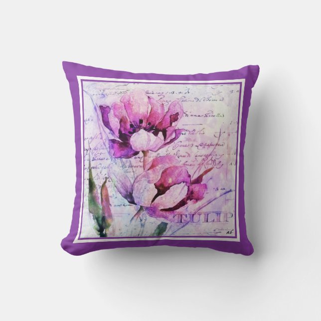 Watercolor tulips  throw pillow (Front)
