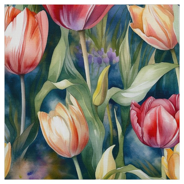 Watercolor Tulips (Vivid) Fabric (Swatch)