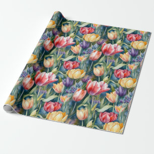 Watercolor Tulips (Vivid) Wrapping Paper