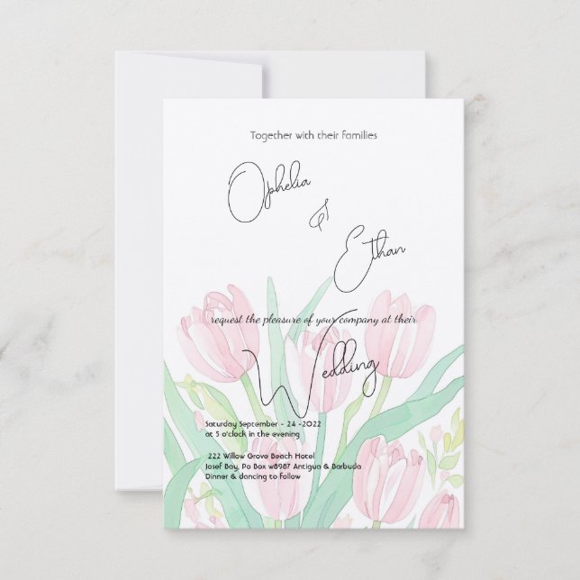 Watercolor tulips, Wedding Invitation (Front)