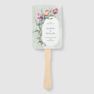 Watercolor tulips wedding program hand fan