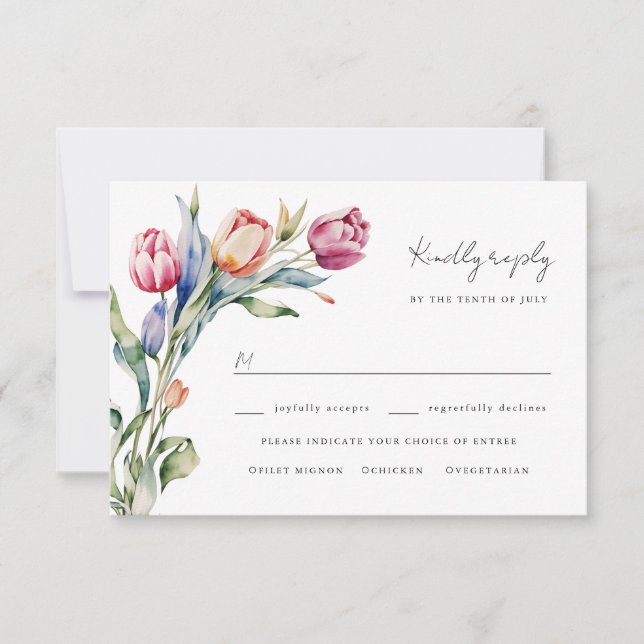 Watercolor tulips wedding rsvp (Front)