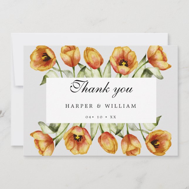 Watercolor tulips wedding  thank you card (Front)