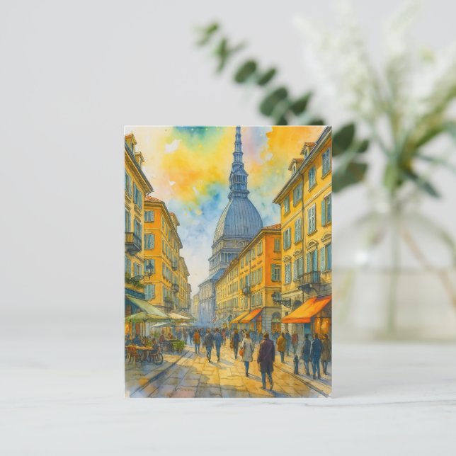 Watercolor Turin Italy – Mole Antonelliana City  Postcard (Standing Front)