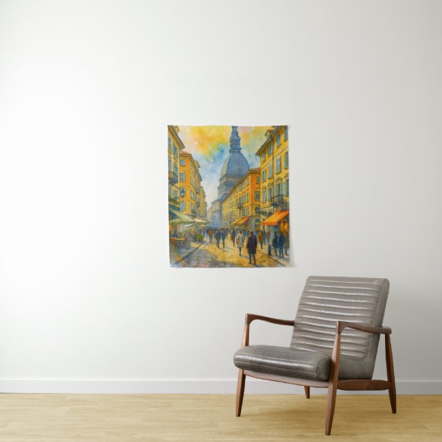 Watercolor Turin Italy – Mole Antonelliana City Tapestry (In Situ)