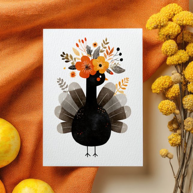 Watercolor Turkey BOHO Fall Floral Thanksgiving  Postcard (Creator Uploaded)
