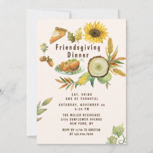 Watercolor Turkey Friendsgiving Dinner Invitation