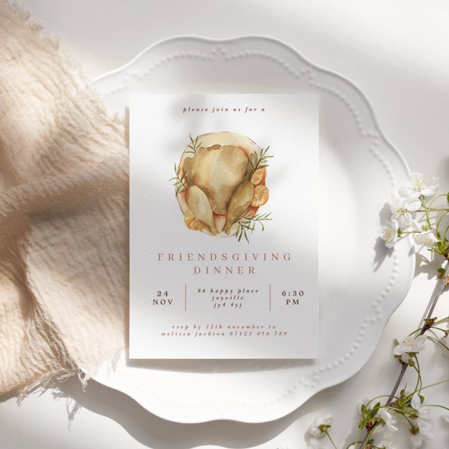 Watercolor Turkey Friendsgiving Dinner Invitation (Creator Uploaded)