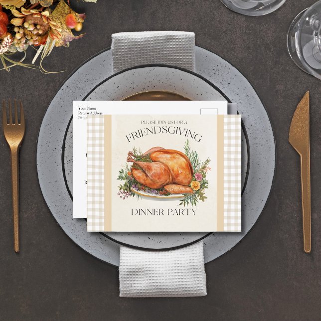 Watercolor Turkey Friendsgiving Invitation Postcard (Creator Uploaded)