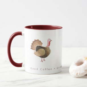 Watercolor Turkey Good Coffee Grateful Hearts Mug