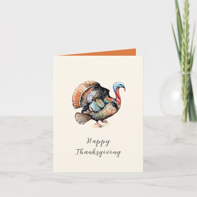 Watercolor Turkey Happy Thanksgiving Company Thank You Card (Front)