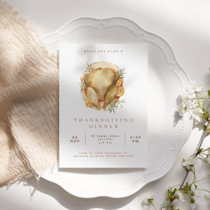 Watercolor Turkey Thanksgiving Dinner Invitation
