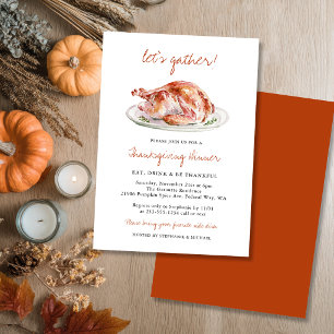 Watercolor Turkey Thanksgiving Dinner Invitation