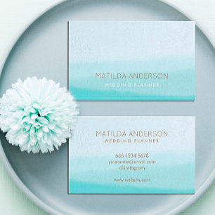 Watercolor   Turquoise Blue  Modern Minimalist  Business Card