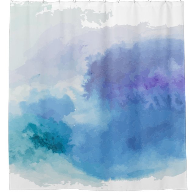 Watercolor turquoise blue violet shower curtain (Front)