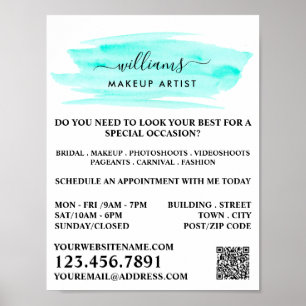 Watercolor Turquoise Brushstroke Makeup Artist Poster