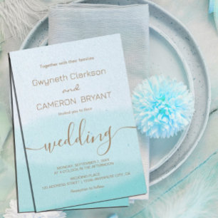 Watercolor   Turquoise Calligraphy Script Wedding Invitation