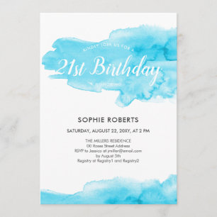 Watercolor Turquoise Colour Splash 21st Birthday Invitation