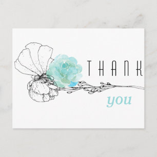Watercolor Turquoise Floral Funeral Thank You Postcard