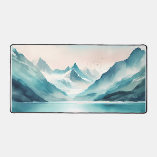 Watercolor turquoise glacial lakes desk mat
