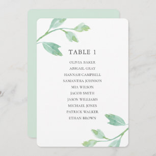 Watercolor turquoise leaves. Wedding seating chart Invitation