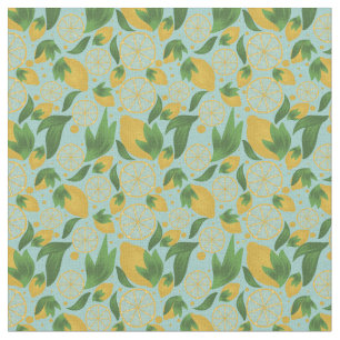 Watercolor Turquoise Lemon Fruit Pattern  Fabric