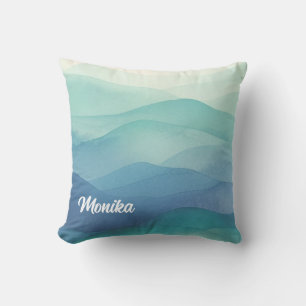 Watercolor Turquoise Navy Blue Ombre Layered Cushion