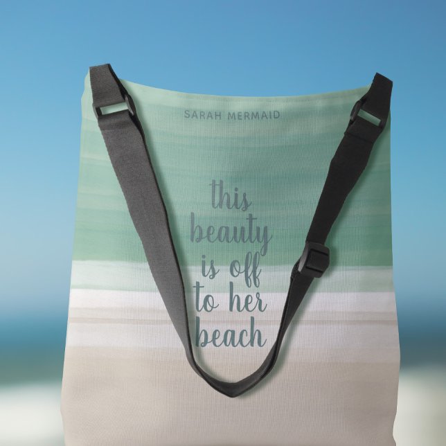 Watercolor Turquoise Ocean Beach Crossbody Bag (Add your name to this ocean beach crossbody bag and get to the beach ASAP)