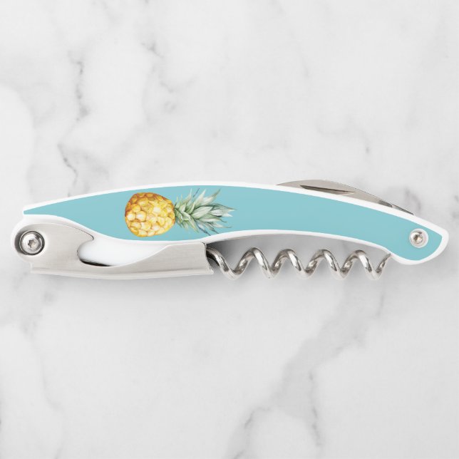 Watercolor Turquoise Pineapple Summer Cute Corkscrew (Front)