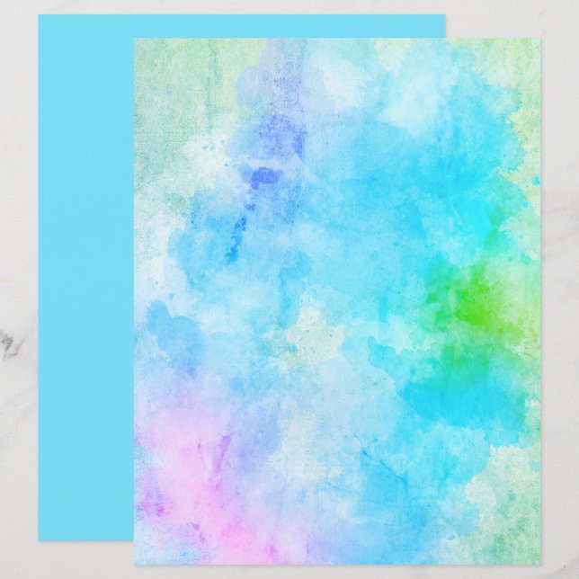 Watercolor Turquoise Scrapbook Background Paper (Front/Back)