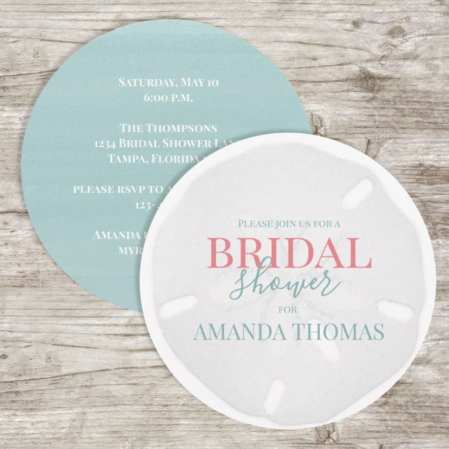 Watercolor Turquoise Seaside Sand Dollar Elegant I Invitation (Creator Uploaded)