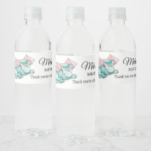 Watercolor Turquoise Sleeping Dragon Baby Shower Water Bottle Label
